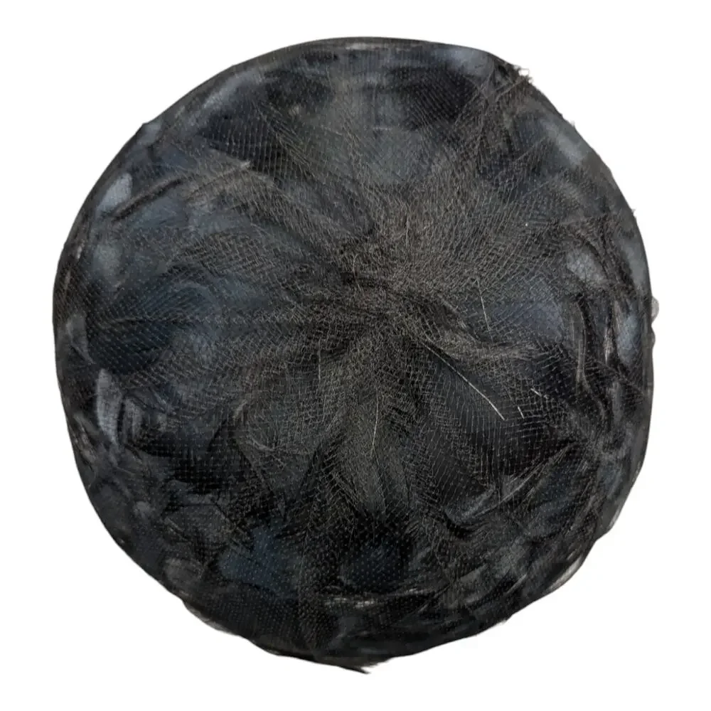 Vtg 1950s Haya Rochel Black Feather Covered Mesh Netting Pillbox Cloche Hat - Picture 4 of 6